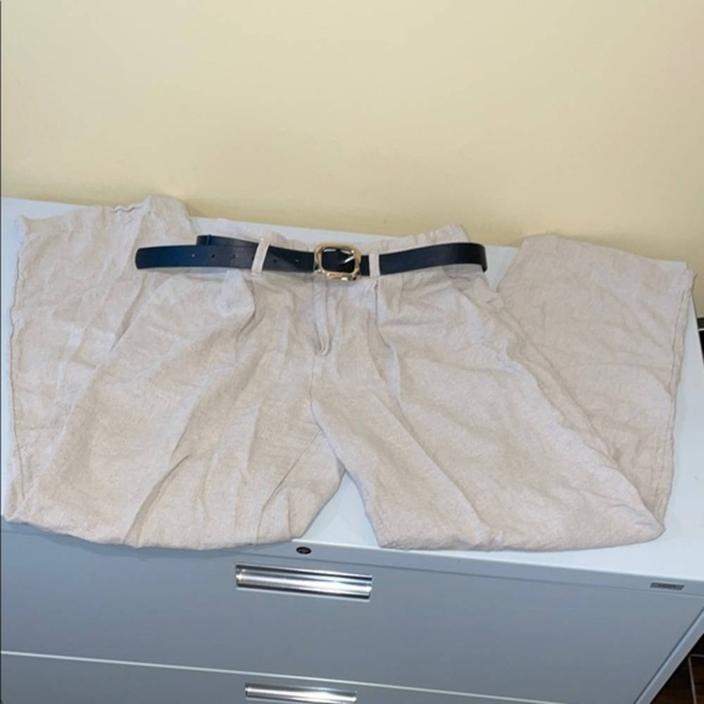a new day Women's Beige Wide Leg Trousers with Black Belt